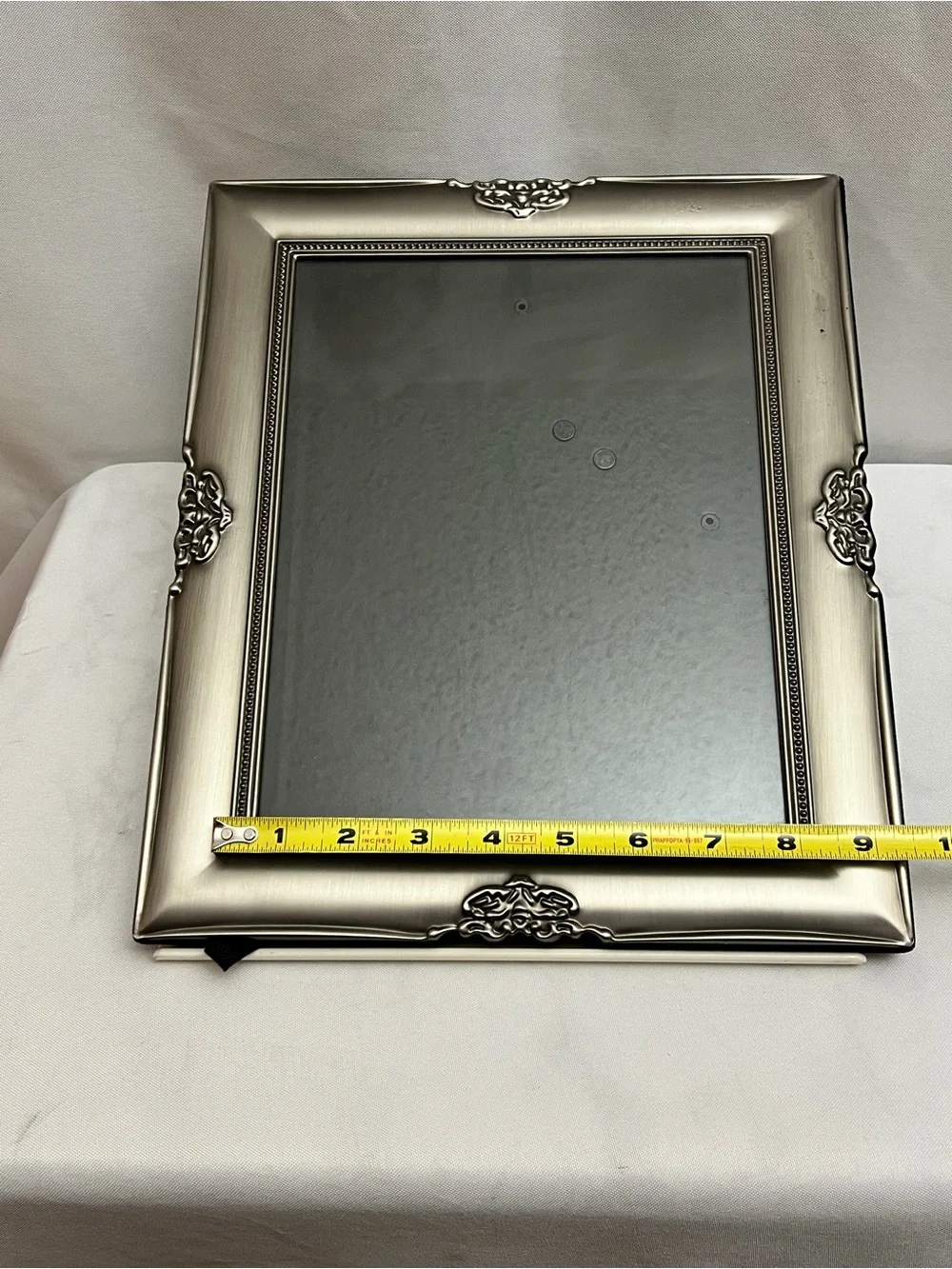 Vintage Silver Tone Ornate 8x10 Picture Frame Tabletop Wall Hanging Metal Look